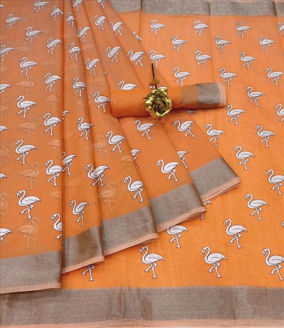Linen Chakli Latest Casual Regular Wear Printed Cotton Linen Saree Collection