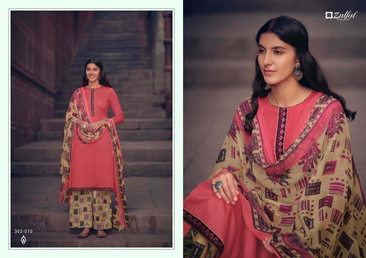 Zulfat Husna E Patiala 3 Casual Wear Elegantly stitched Kashmiri style Tie Lace Cotton Top With Bottom And Four Side less Dupatta Designer Dress Material Collection