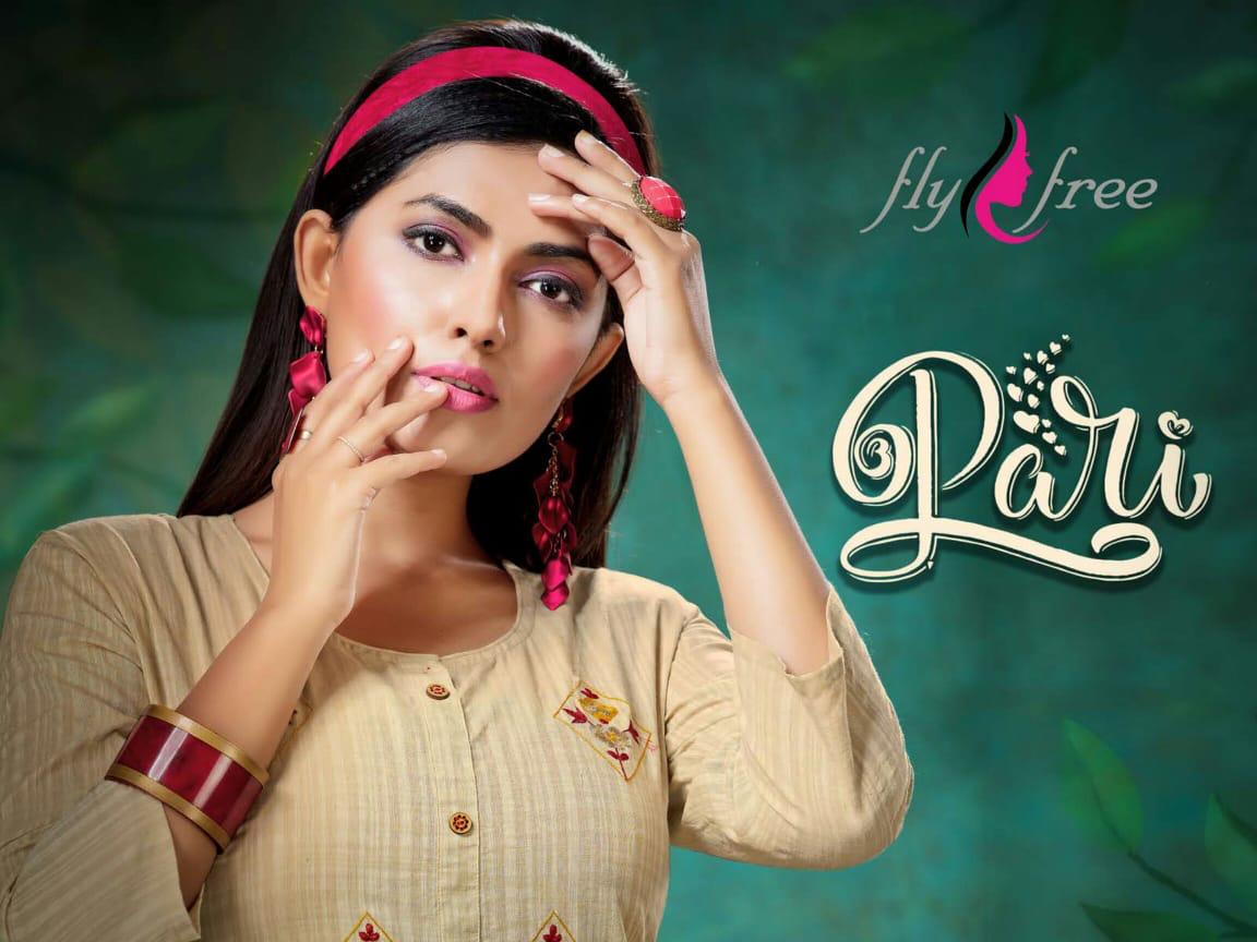Fly Free Pari Designer Daily Ethnic Wear Embroidery Work Kurtis Collection