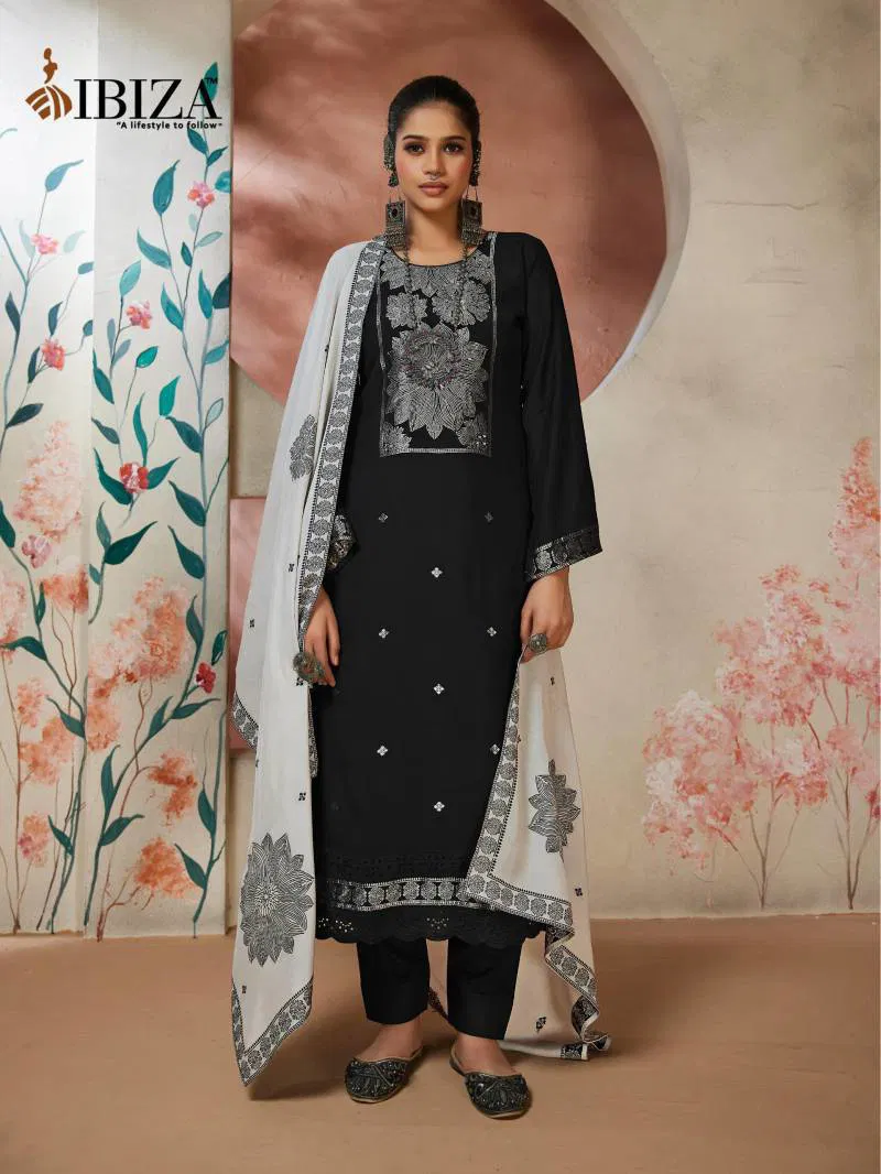 Arizona By Ibiza Muslin Jacquard Embroidered Salwar Kameez Wholesale In India
