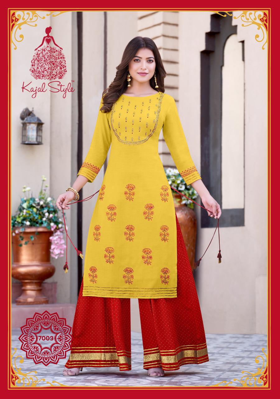 Fashion Label 7 Ethnic Wear Rayon Printed Kurti with Flair Palazzo And Sahara Collection
