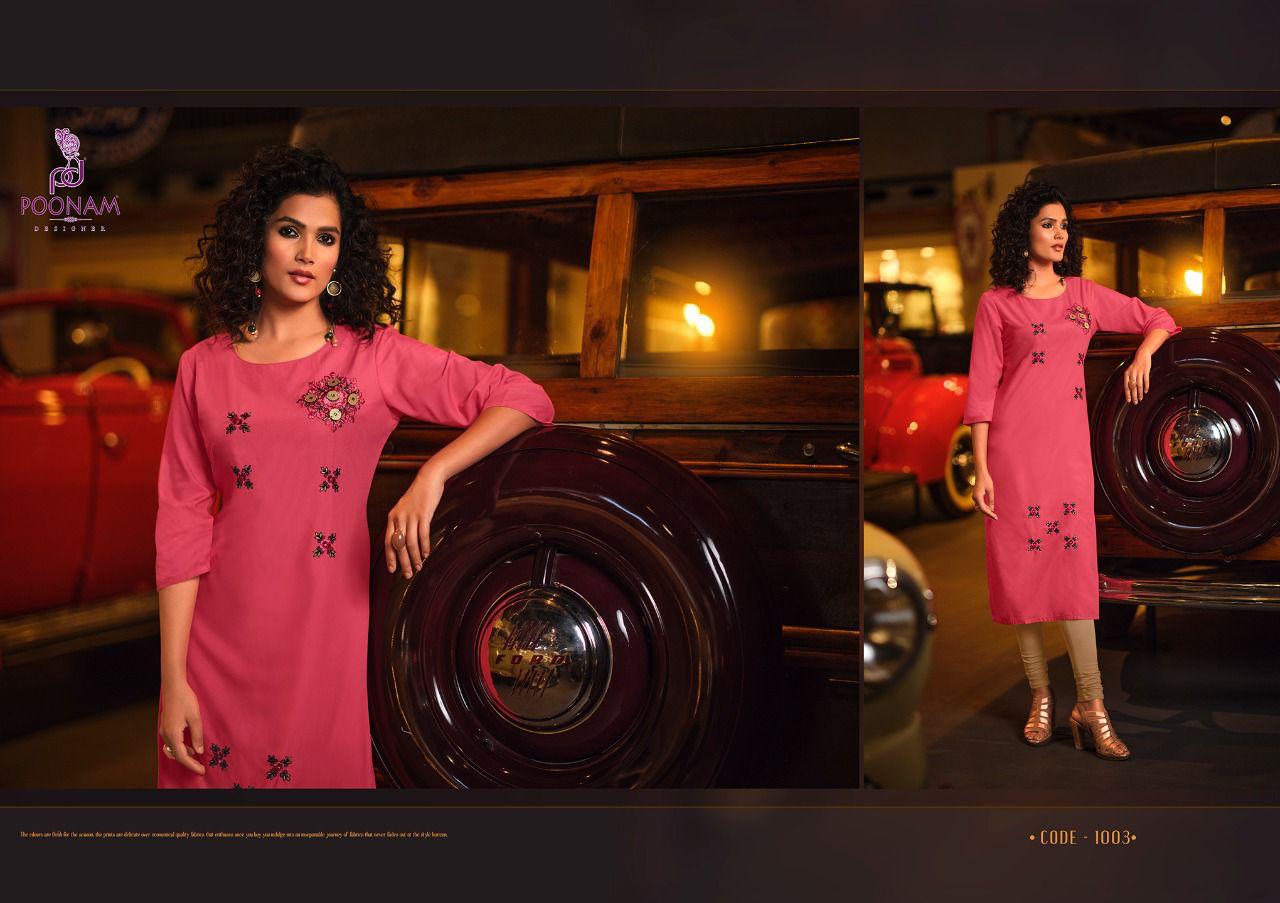 Poonam Lekha Malai Handwork Fancy Wear Embroidery Work Designer Kurti Collection
