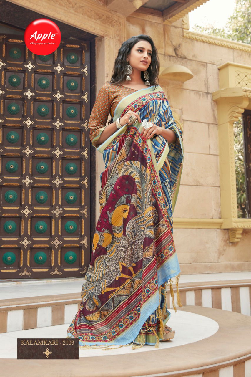Apple Kalamkari 21 Latest Fancy Designer Casual Wear Soft Cotton Digital Printed Saree Collection
