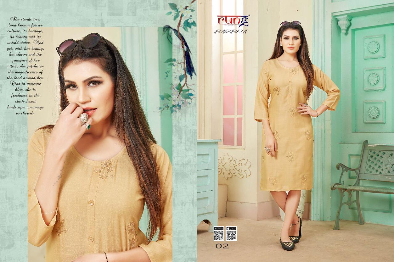 Rung Barbela Latest Designer Fancy Rayon Casual Wear Designer Kurtis Collection