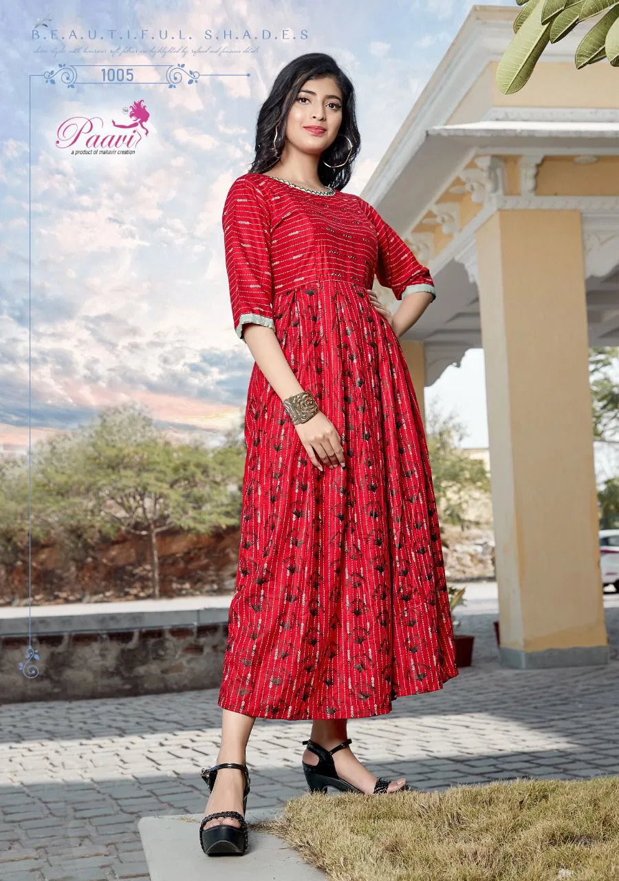 Paavi Kaarwan 4 Ethnic Wear Rayon Printed Anarkali Long Kurti Collection
