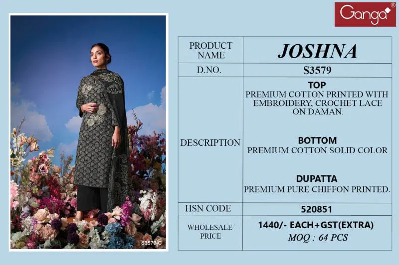 Joshna By Ganga Cotton Printed Embroidered Salwar Suit Online Wholesale