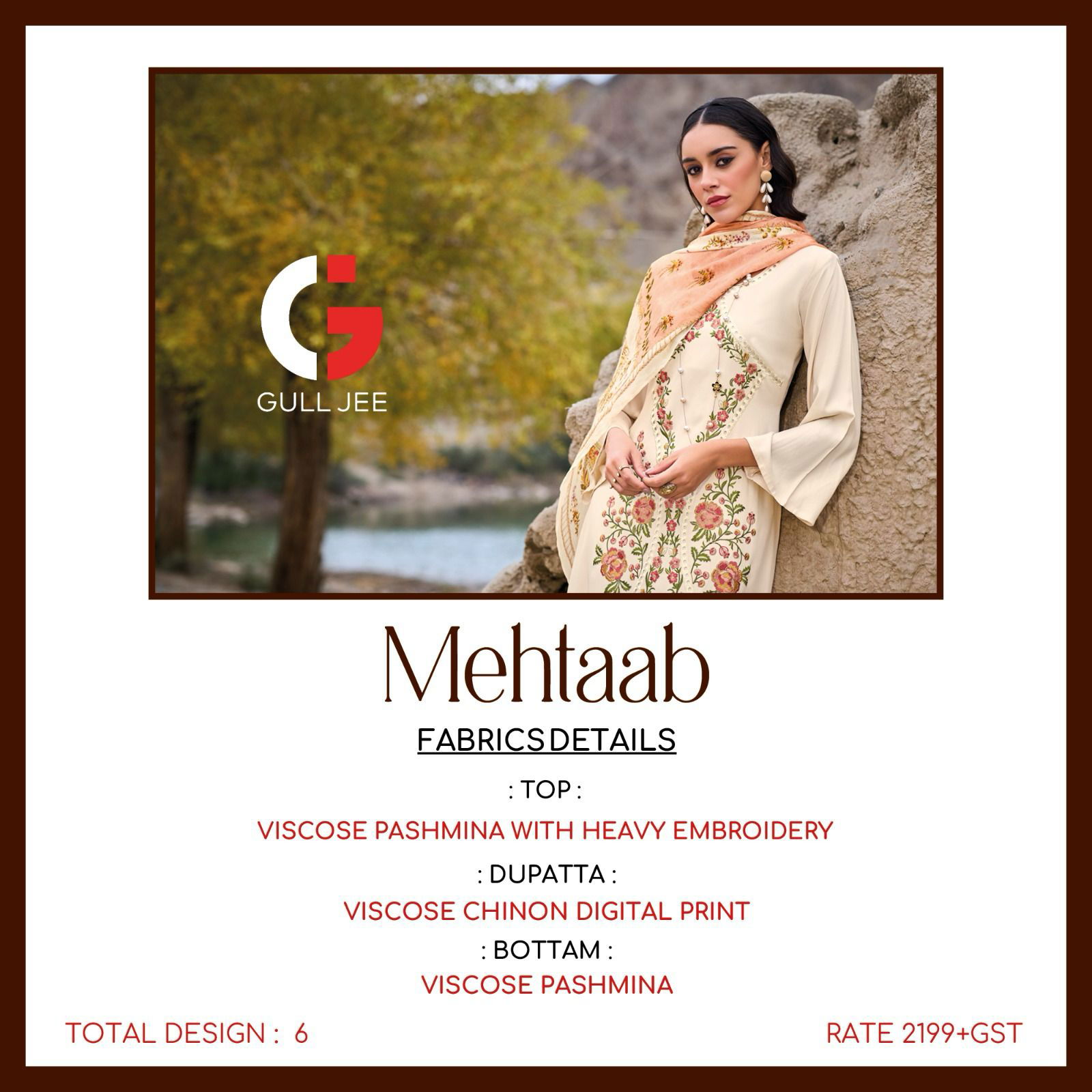 Mehtaab By Gull Jee Viscose Pashmina Kurti Bottom With Dupatta Dress Material Catalog