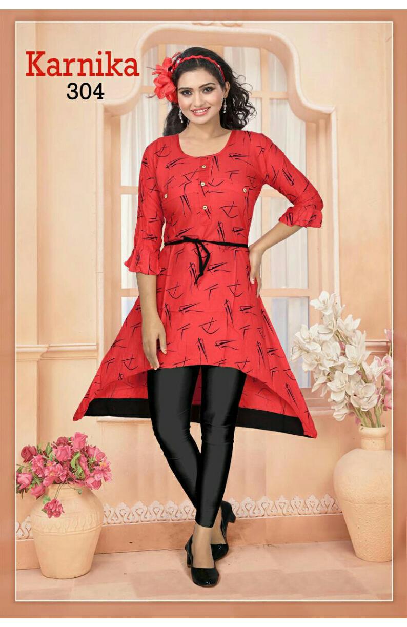 Trendy Karnika 3 Latest Designer Fancy Ethnic Regualr Wear Heavy Pure Rayon Printed Kurtis Collection
