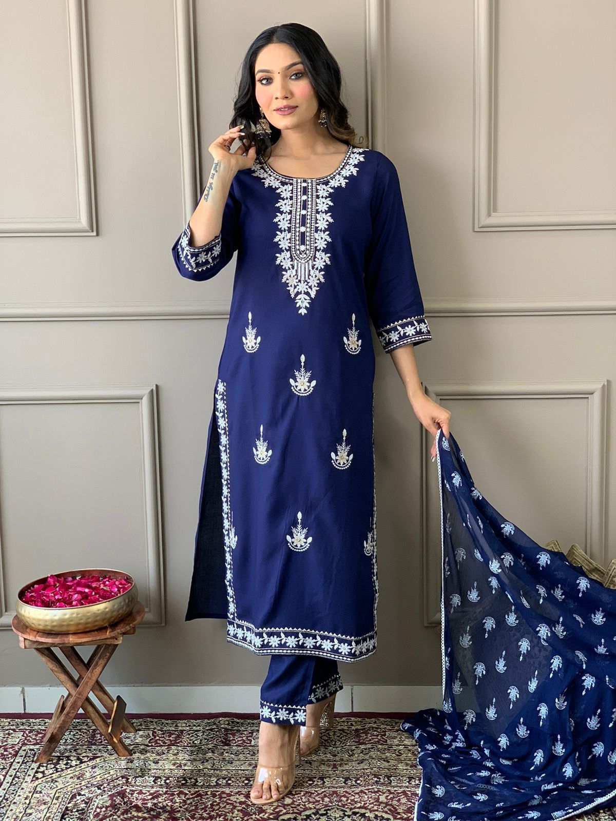 Sakira By Fvd Rayon Embroidery Kurti With Bottom Dupatta Order In India