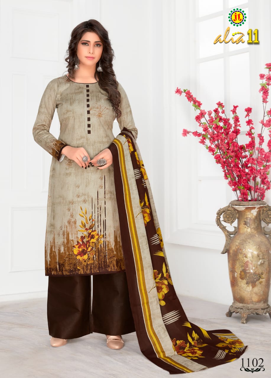Jt Alia 11 Regular Wear Printed pure Cotton Dress Material With Chiffon Dupatta Collection