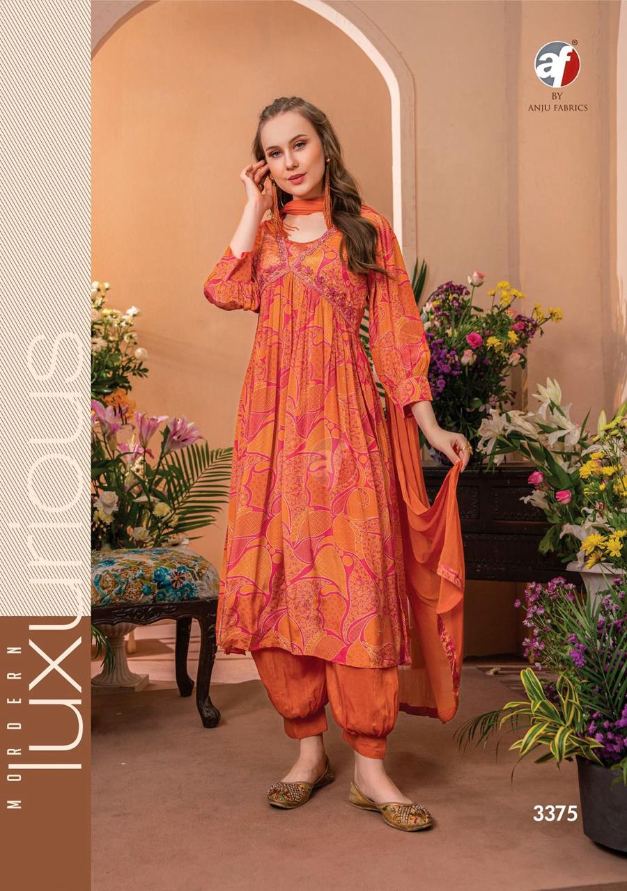 Geet By Anju Fabric Afghani Alia Cut Kurti Bottom With Dupatta
