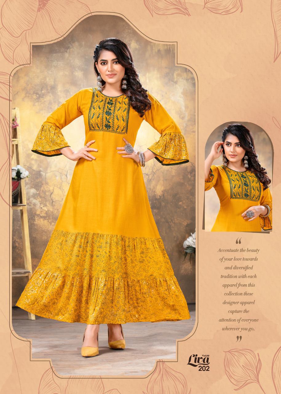 Ft Liva 2 Latest Fancy Heavy Rayon Printed Ethnic Wear Long Kurtis Collection
