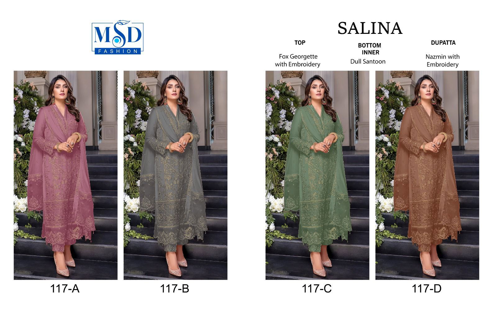 Salina Vol 1 By Msd Fashion 117 Series Wholesale Pakistani Salwar Suits in India