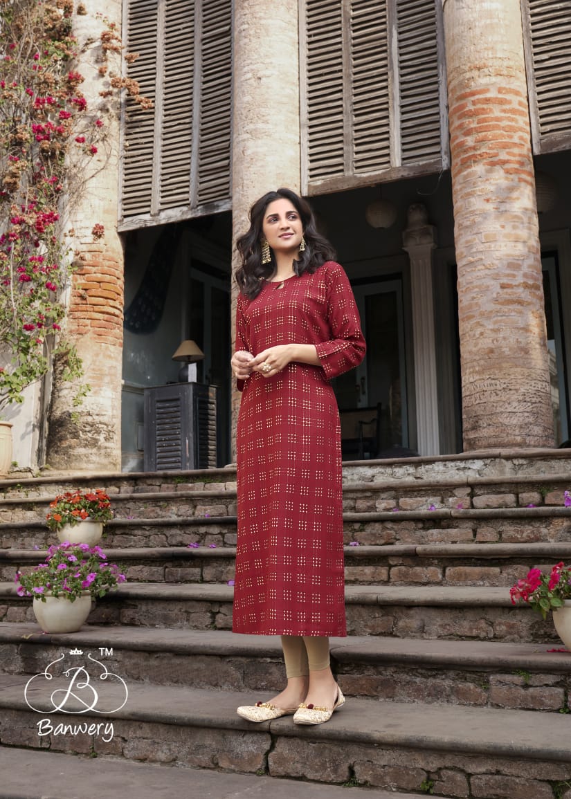 Banwery Colourbar Latest Fancy Heavy Foil Print Ethnic Wear Designer Kurtis Collection
