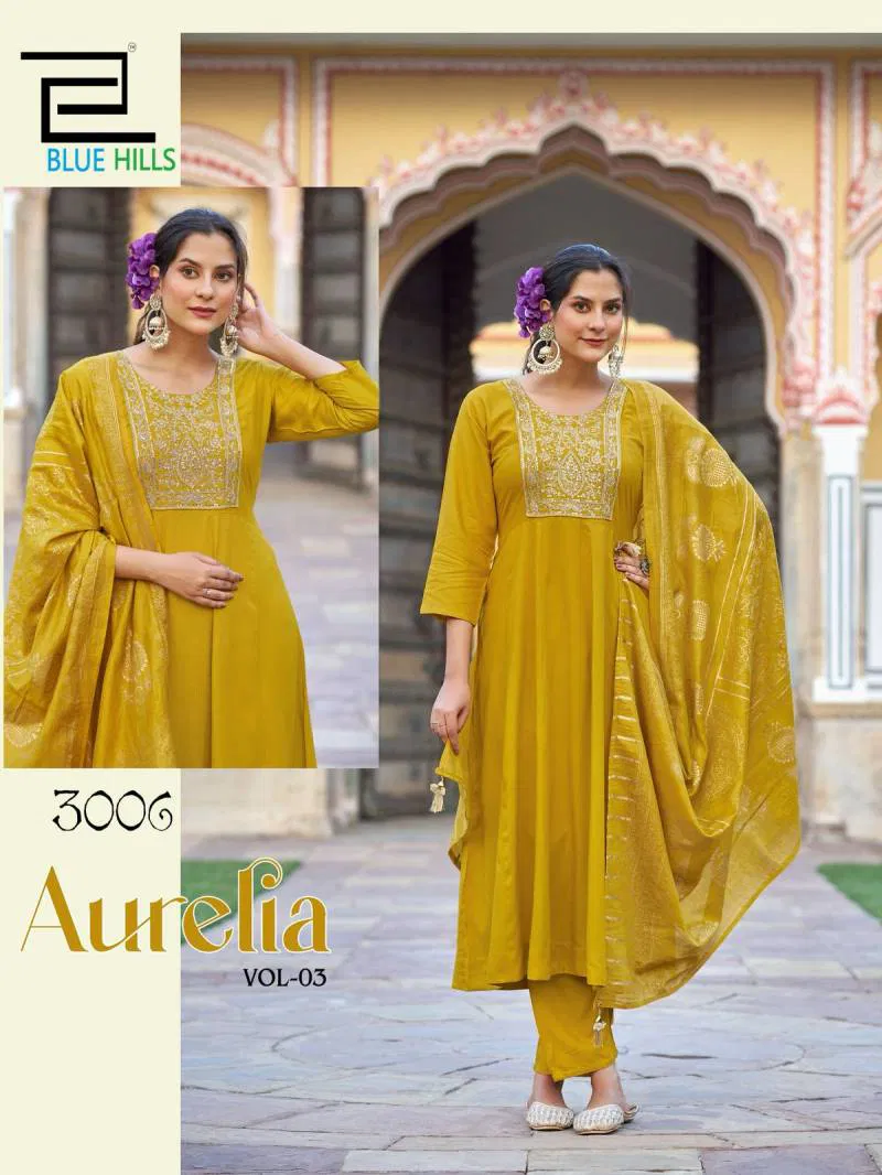 Aurelia Vol 3 By Blue Hills Rayon Kurti Bottom With Dupatta Wholesale Price In Surat