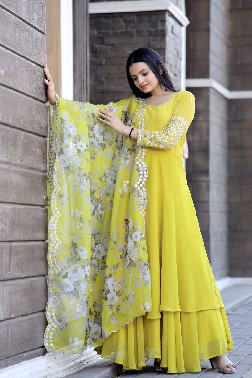 KA 1037 Faux Blooming Designer Gown With Dupatta Wholesale Shop In Surat
