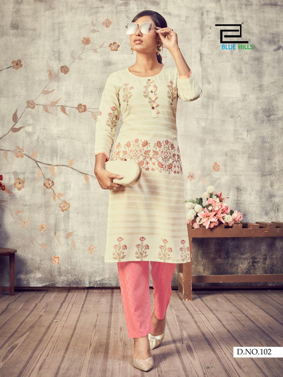 Blue Hills Jasmine 1 Latest Fancy Casual Wear Designers Rayon Printed Kurtis With Bottom Collection
