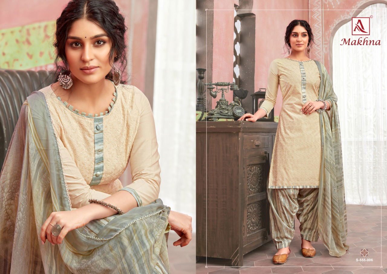 Alok Makhna Latest fancy Casual Wear Designer Pure Cotton Chikan Work with Stitched Tie Punjabi Style Dress Material Collection

