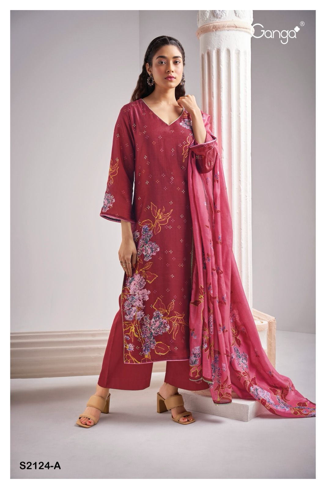 Olene 2124 By Ganga Bemberg Silk Dress Material Catalog