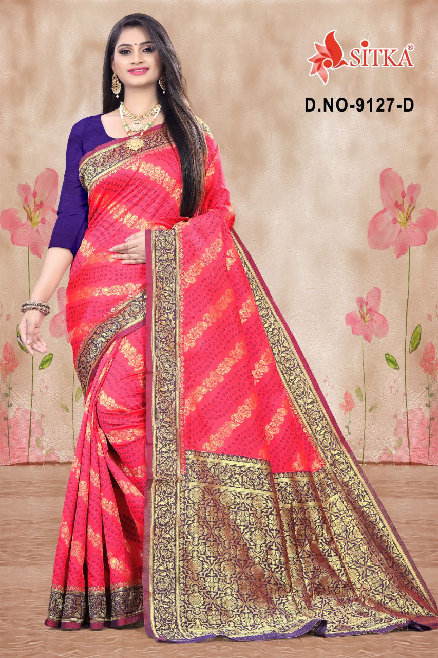 Ujle Sitare 9127 Fancy Designer Festive Wear Heavy Handloom Cotton Silk Saree Latest Collection
