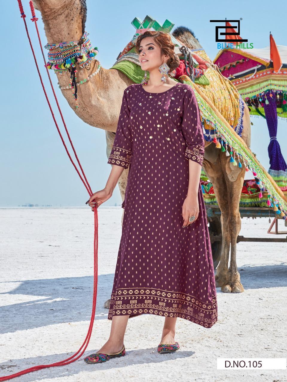 BLUE HILLS DESSERT VOL-01 Latest Fancy Designer Heavy Casual Wear Rayon Mirror Work And Printed Kurtis Collection