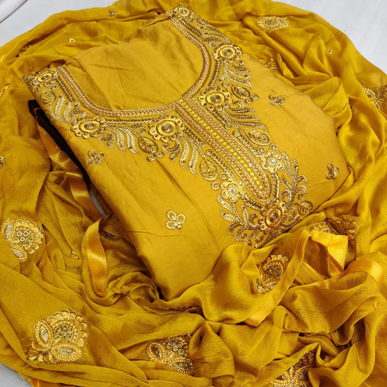 Latest Designer Festive Wear Beautiful Embroidery Worked Neck Design Jam Cotton Dress Material Collection 