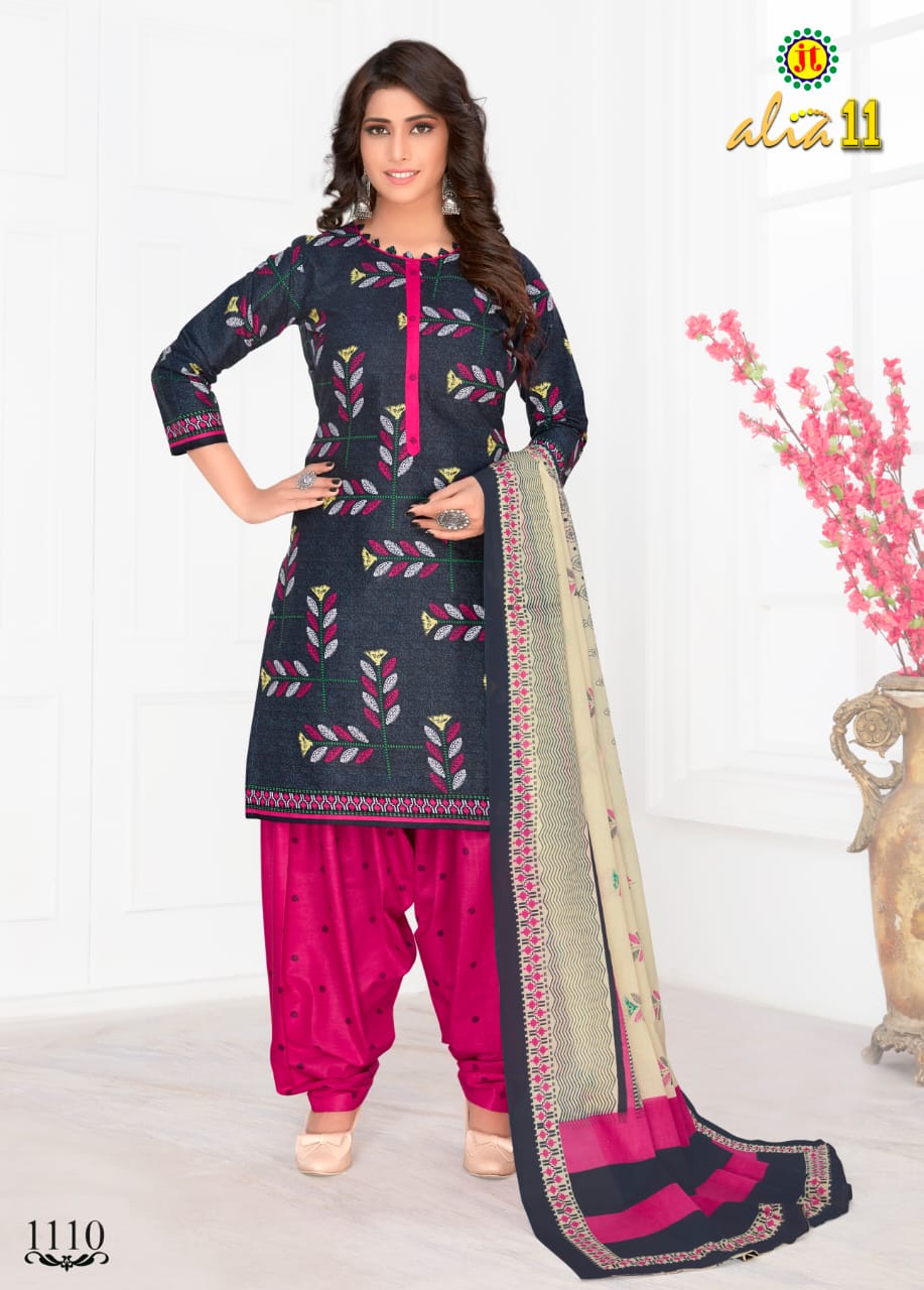 Jt Alia 11 Regular Wear Printed pure Cotton Dress Material With Chiffon Dupatta Collection