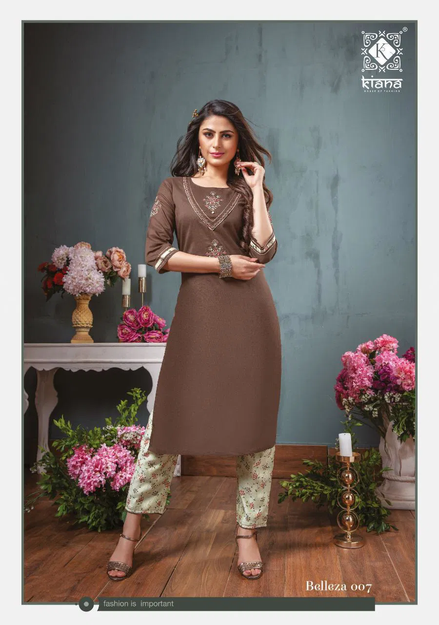 Kiana Belleza Latest fancy Designer Rayon Ethnic Wear Kurti With Bottom Collection

