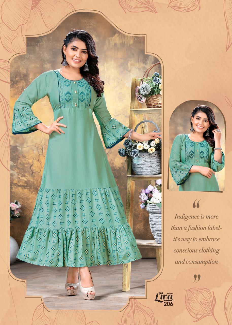 Ft Liva 2 Latest Fancy Heavy Rayon Printed Ethnic Wear Long Kurtis Collection
