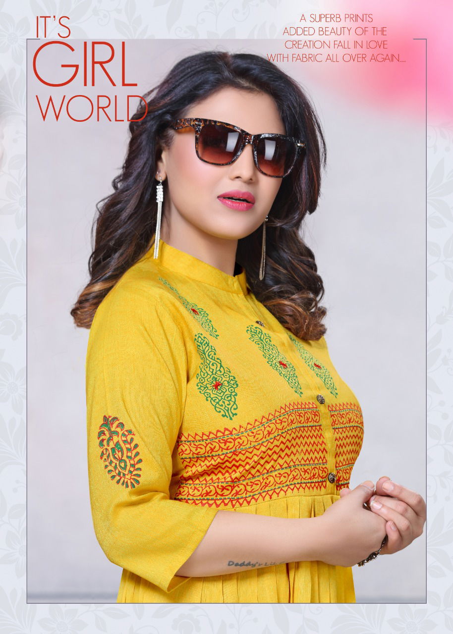 Mayra Maaza Flair Latest Fancy Style Long Casual Wear Anarakali Rayon Designer Kurtis Collection
