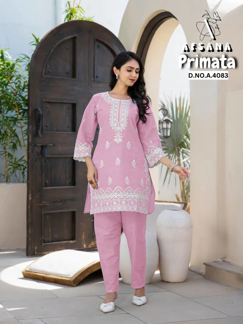 Afsana Primata Cotton Embroidered Co Ord Set Wholesale Online