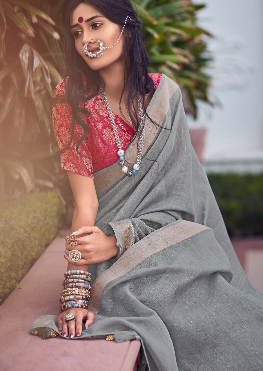 Lt Shaze Fancy Party Wear Linen Silk Latest Designer Saree Collection
