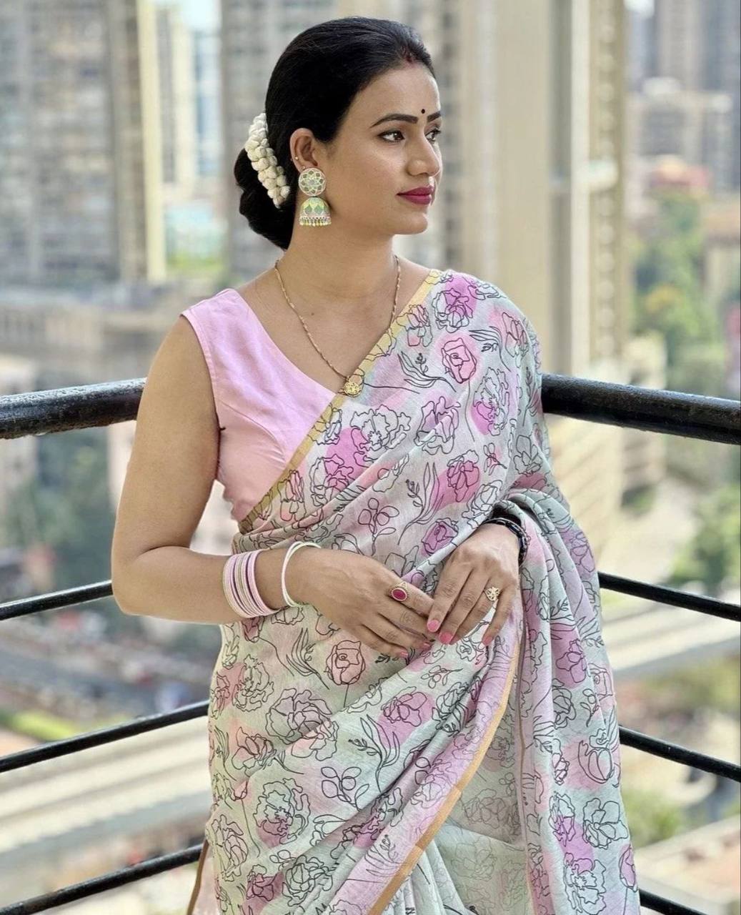 Mg281 Mangalya Digital Print Linen Saree Catalog