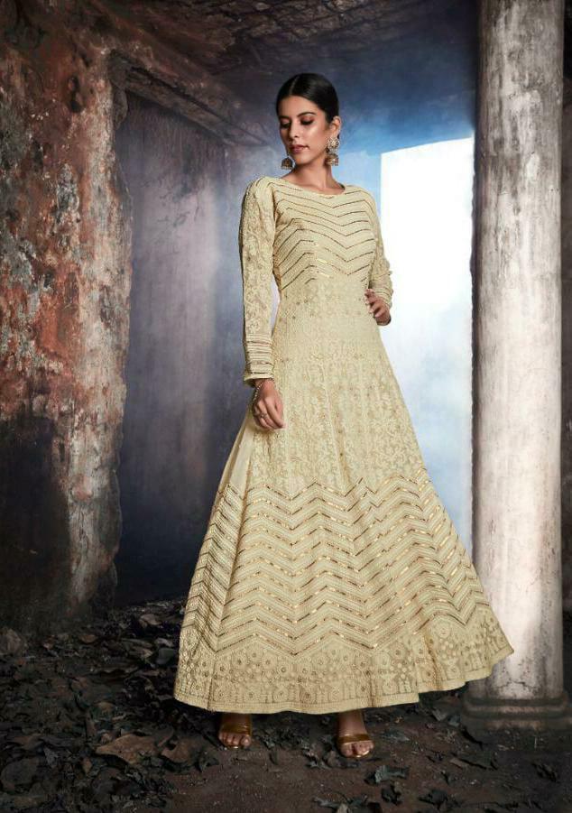 KARMA LATEST DESIGNER FOX GEORGETTE HEAVY EMBROIDERED LAKHNAVI TOP AND NAZNIN DUPATTA WITH STONE WORK COLLECTION