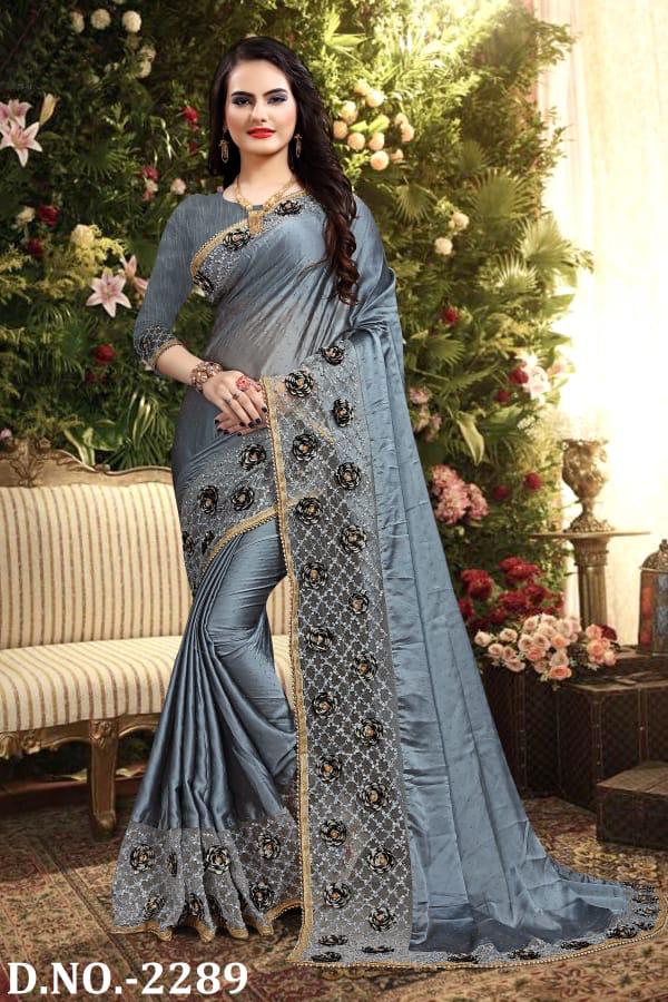 Naree Heavy Resham And Embroidery Work Beautiful Border And Flower