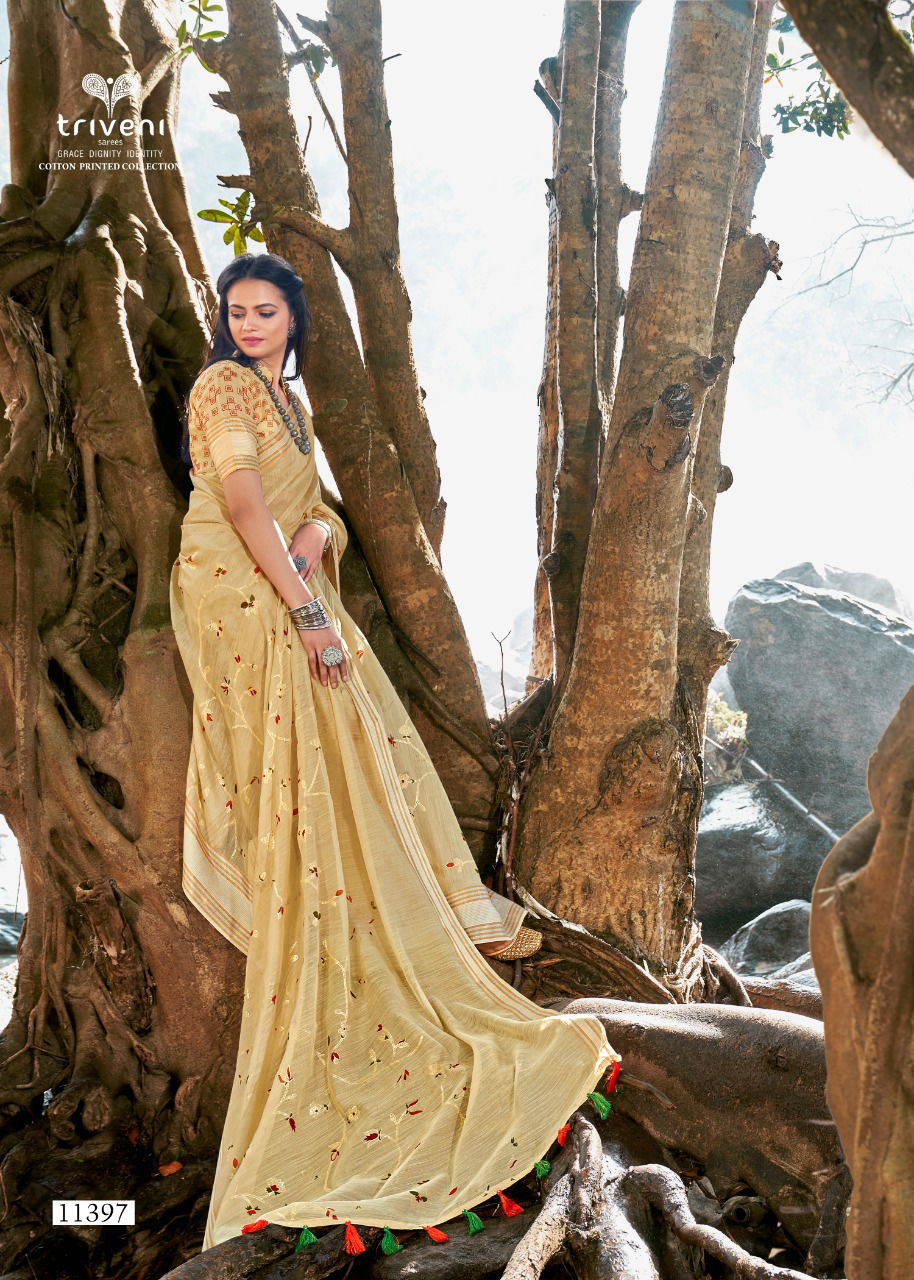 TRIVENI UPASANA Fancy Heavy Designer Festive Wear Cotton Linen Printed Saree Collection
