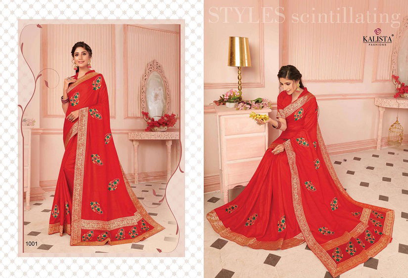 Kalista Tamanna Latest Designer wedding Wear Embroidery Worked vichitra Silk Sarees Collection