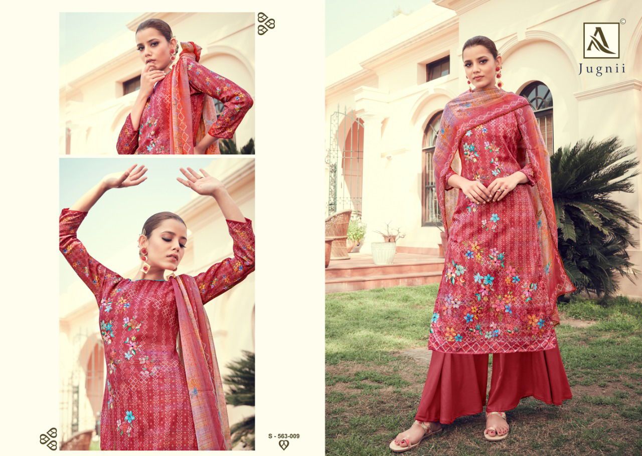 Alok Jugnii 2 Fancy Designer regular casual wear Pure Jam Digital Print With Swarovski Diamond Work Heavy Dress Material Collection

