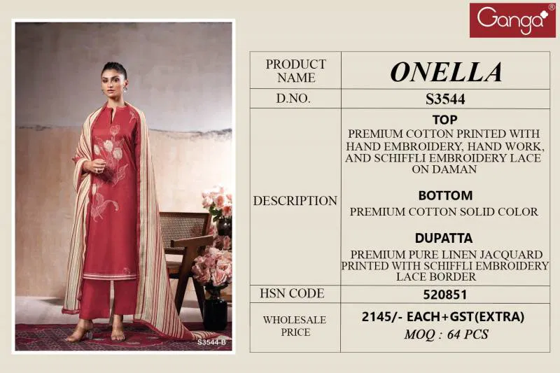 Onella By Ganga Cotton Printed Embroidered Salwar Suit Suppliers In India