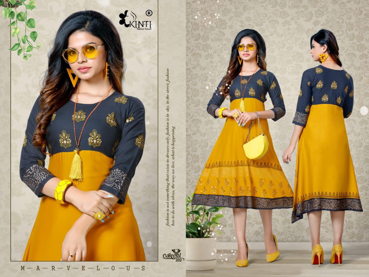 Kinti Carnival 2 Fancy Flair Block Regular Wear Anarkali Printed Kurtis Collection