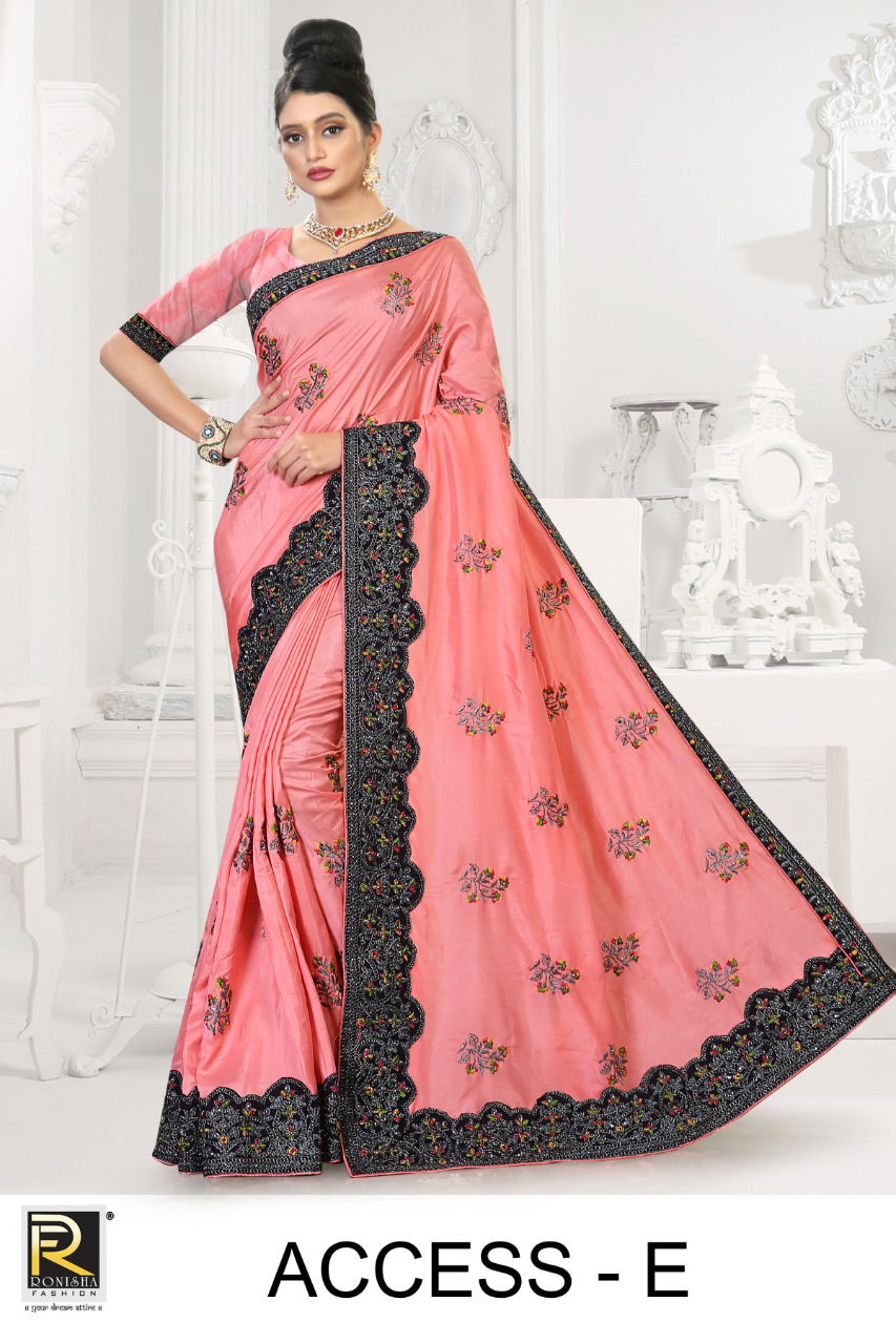 Ronisha Access Embroidery Worked Art Silk Festive Wear Saree Collection
