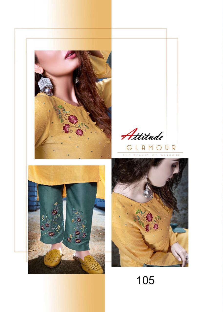 Attitude SHOW- ME Chinon Soft Silk Embroidered Premium Series of Kurti with Pant Classsy Style With it's Eye-Catching & Wonderful Collection