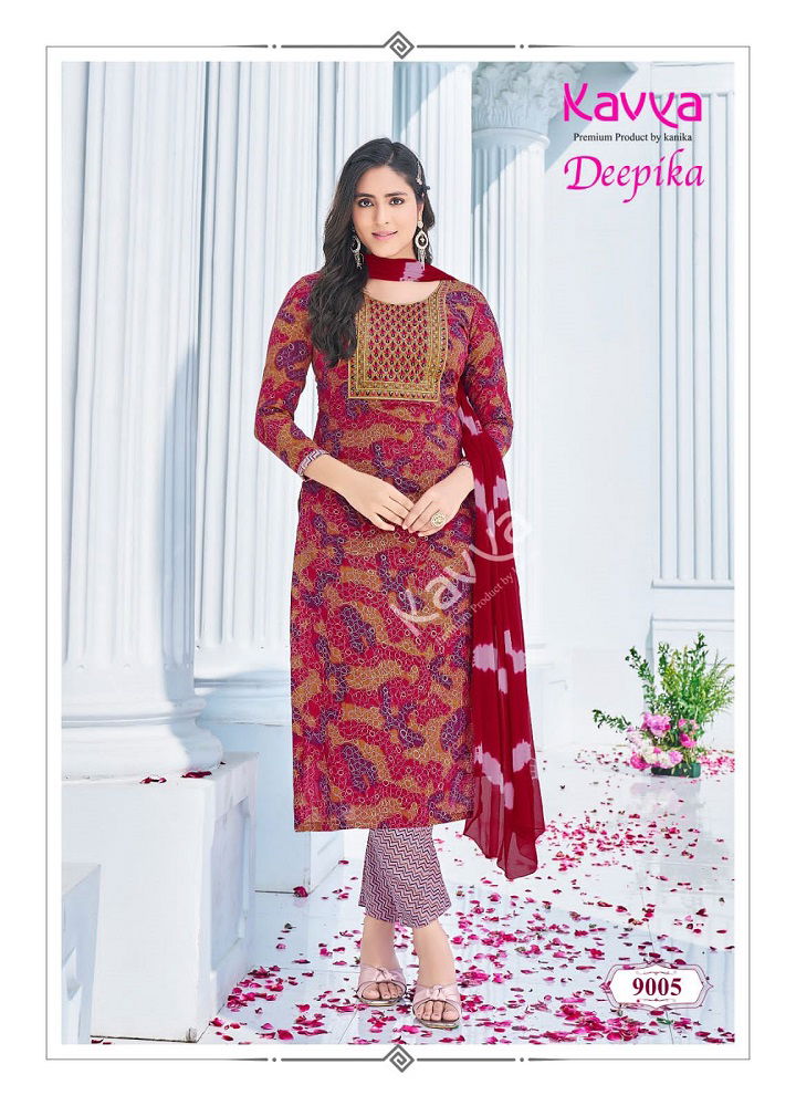 Deepika Vol 9 By Kavya Straight Embroidery Kurti With Bottom Dupatta Wholesale Shop In Surat
