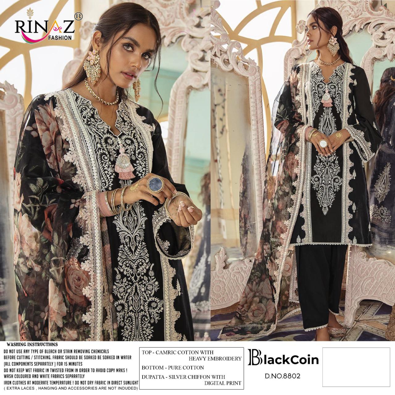 Rinaz Black Coin Festival Wear Cambric Cotton Pakistani Salwar Kameez Collection
