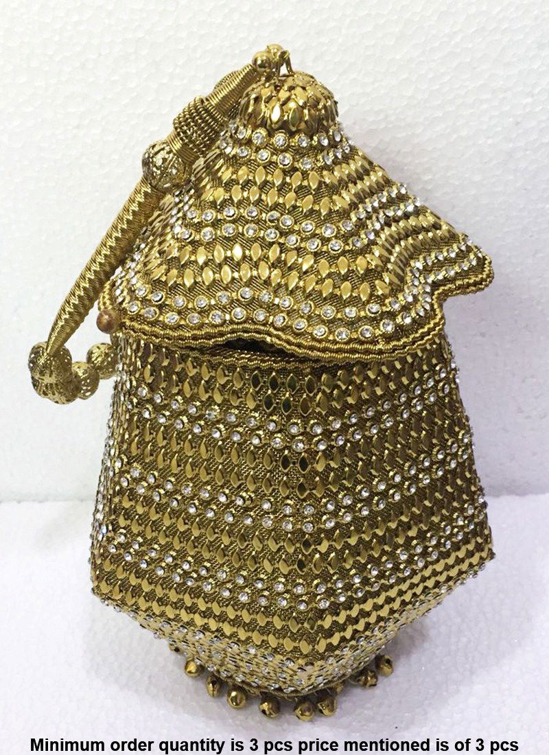 Bridal Stylish Metal Handbag Collection With Diamond And Kundan Work