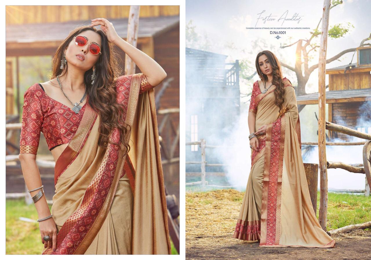 SHUBH SHREE ATHENA Latest Fancy Festive Wear Vichitra Digital Lace Patta Or Banarasi Border Plus Digital Lace Heavy Saree Collection