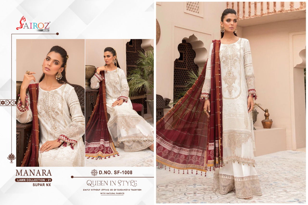 Sairoz Manara Lawn Collection 21 Designer Festive Wear Pure Heavy Cotton With Beautiful Digital Print With Heavy Embroidered Patches Pakistani Collection
