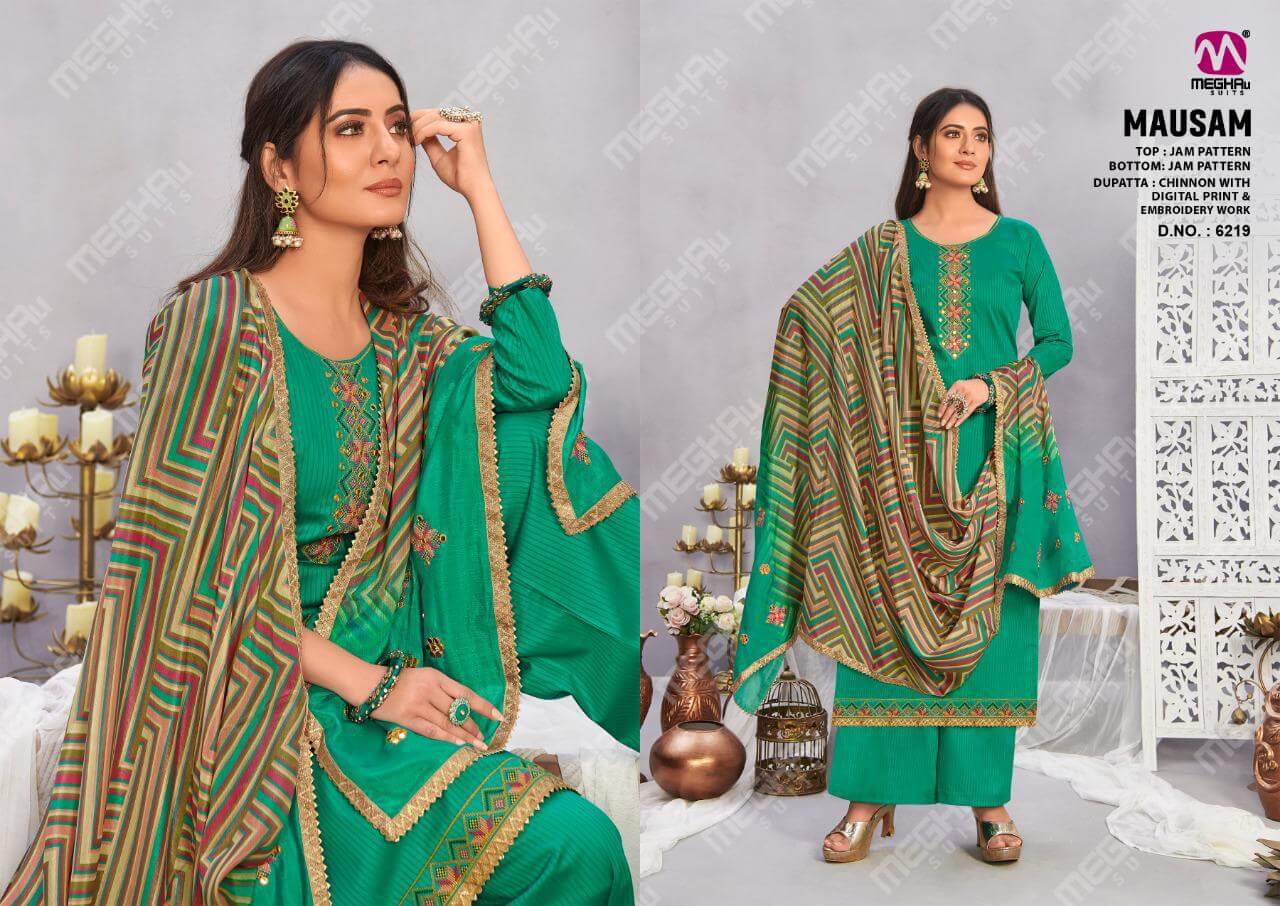 Meghali Mausam Latest Fancy Designer Casual Wear Jam Satin Embroidery Work Designer Dress Material Collection
