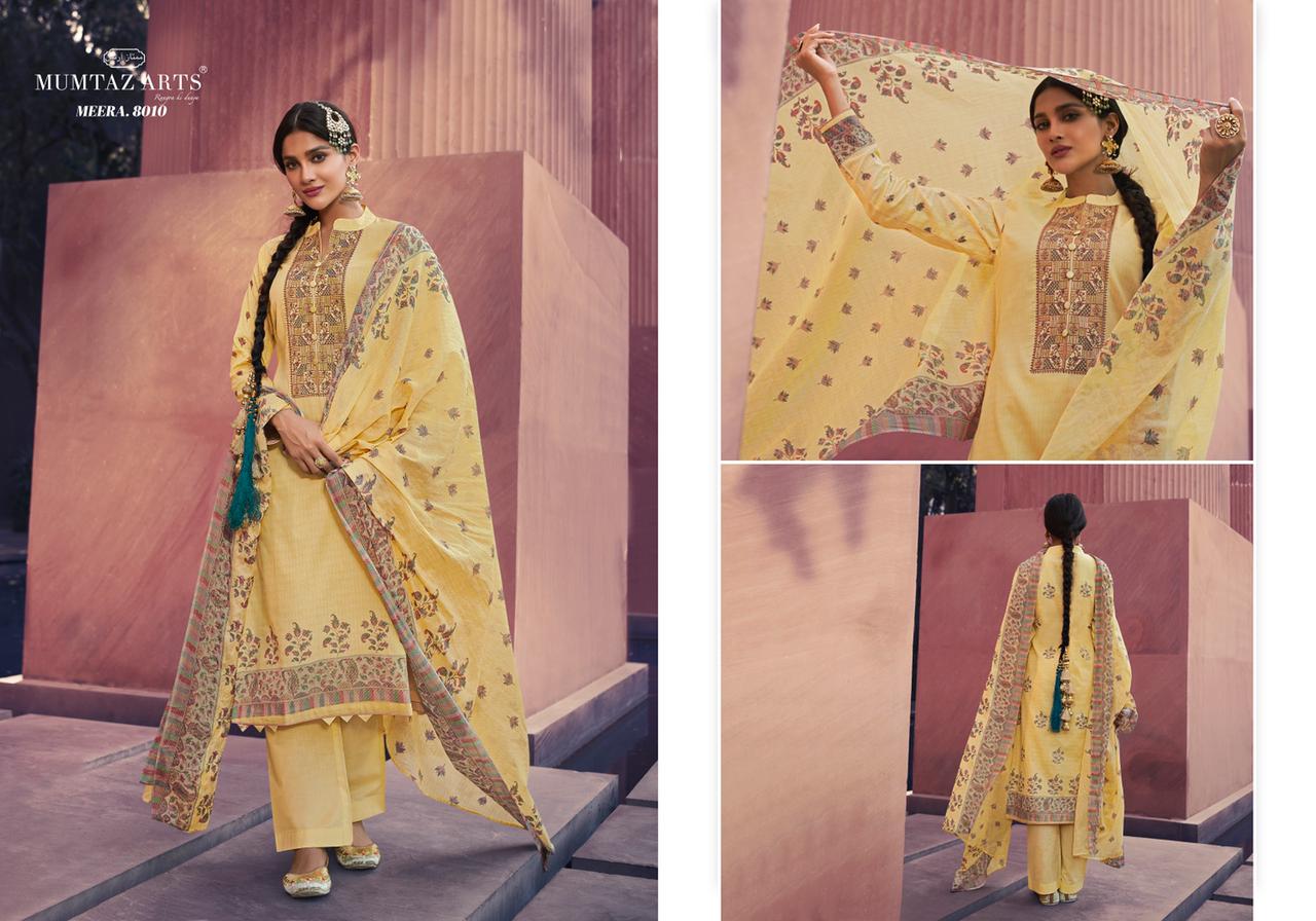 Mumtaz Meera Kani Latest Fancy Designer Festive Wear Pure lawn Cotton Embroidery Work Dress Material Collection
