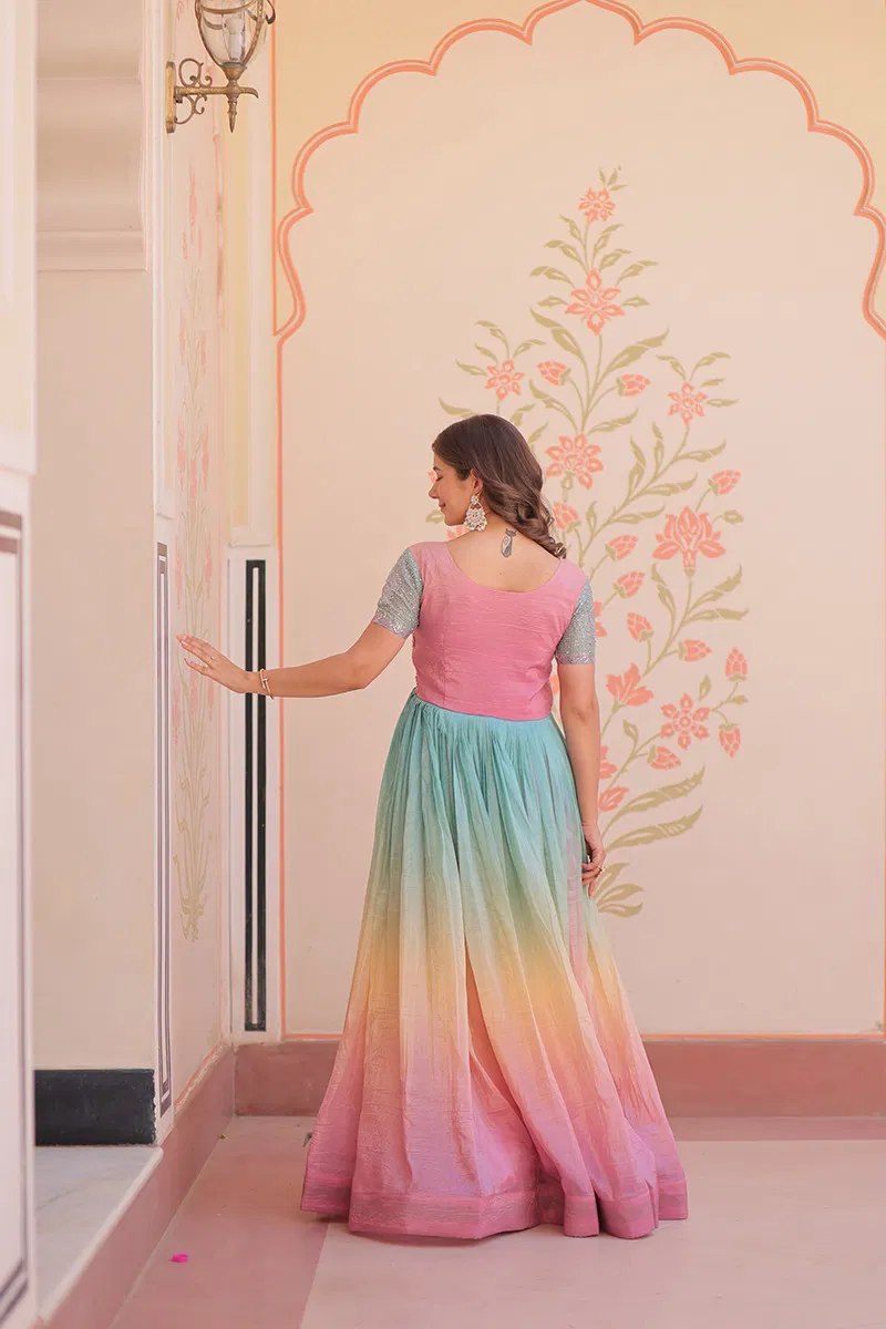 Jf 2482 Silk Crush Party Wear Readymade Gowns Wholesale Clothing Suppliers In India